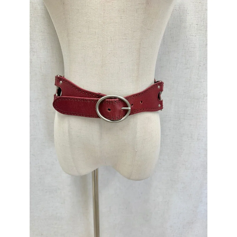 Hinged Wide Waist Belt Womens Medium‎ Red Excellent Bonded Leather Western
